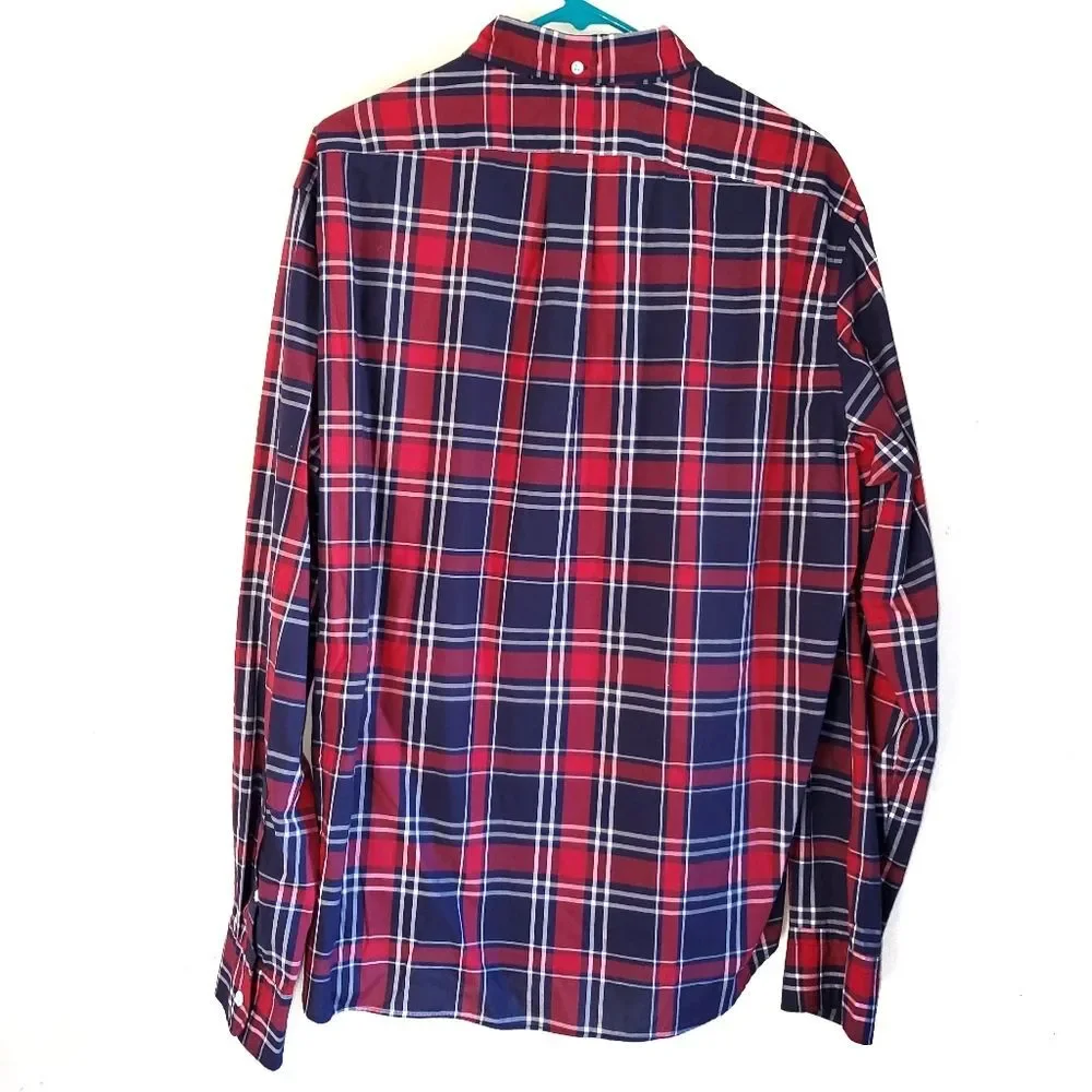 J. Crew Thomas Mason Archive Red Blue Plaid Slim Fit Button Down Shirt XL